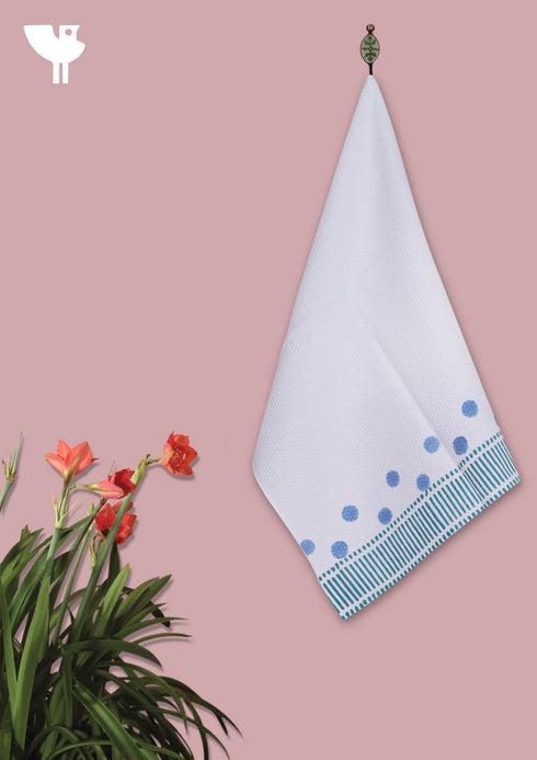 Handloom Cotton Hand Towel With Block Print Border